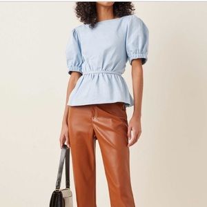 Staud Marie Puff Sleeve Poplin baby blue Top size S